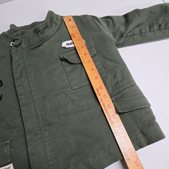 nununu Jacket Kids 3-4 Olive Green Sherpa Lined Control Freak Military Graphic - Picture 13 of 15